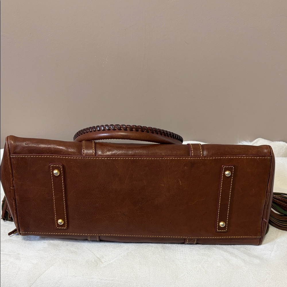 Dooney and Bourke Brown Leather Satchel Handbag with Gold Hardware - Picture 14 of 16